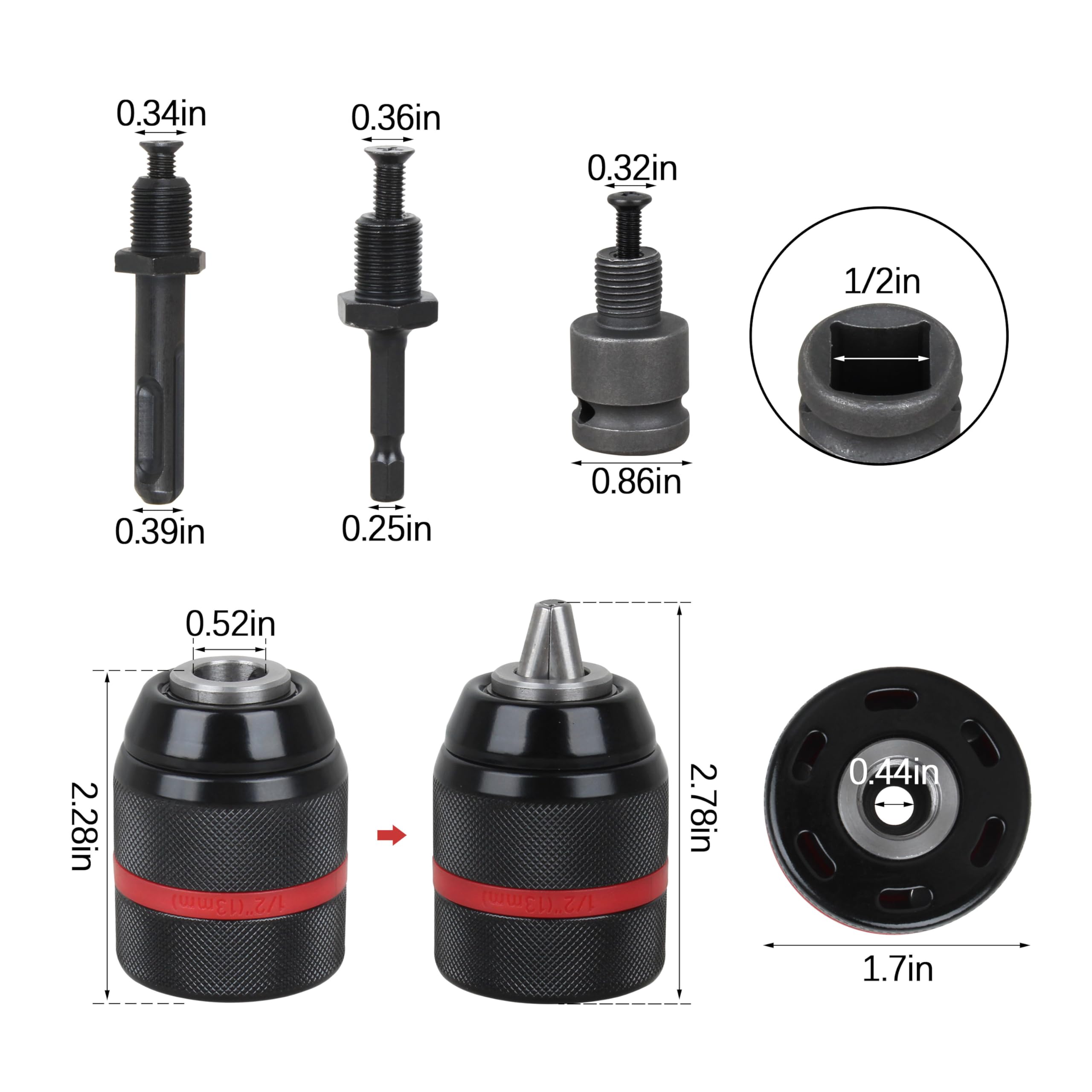 Zfegto Keyless Drill Chuck Compatible with Milwau-kee, 1.5-13mm